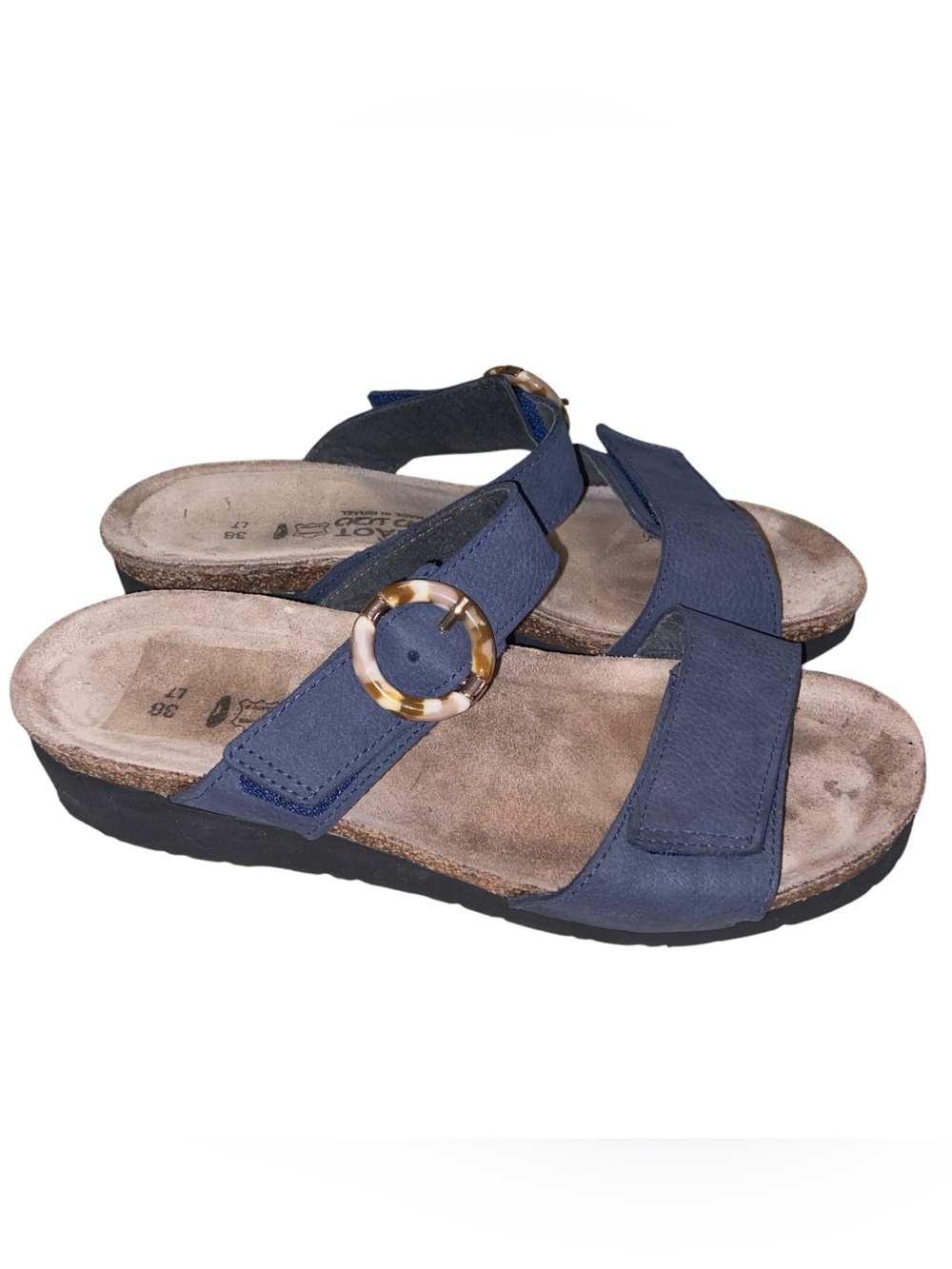 Naot Shoes Womens Size 38 Anabel Wedge Sandals Navy Blue Leather Israel Boho
Pr